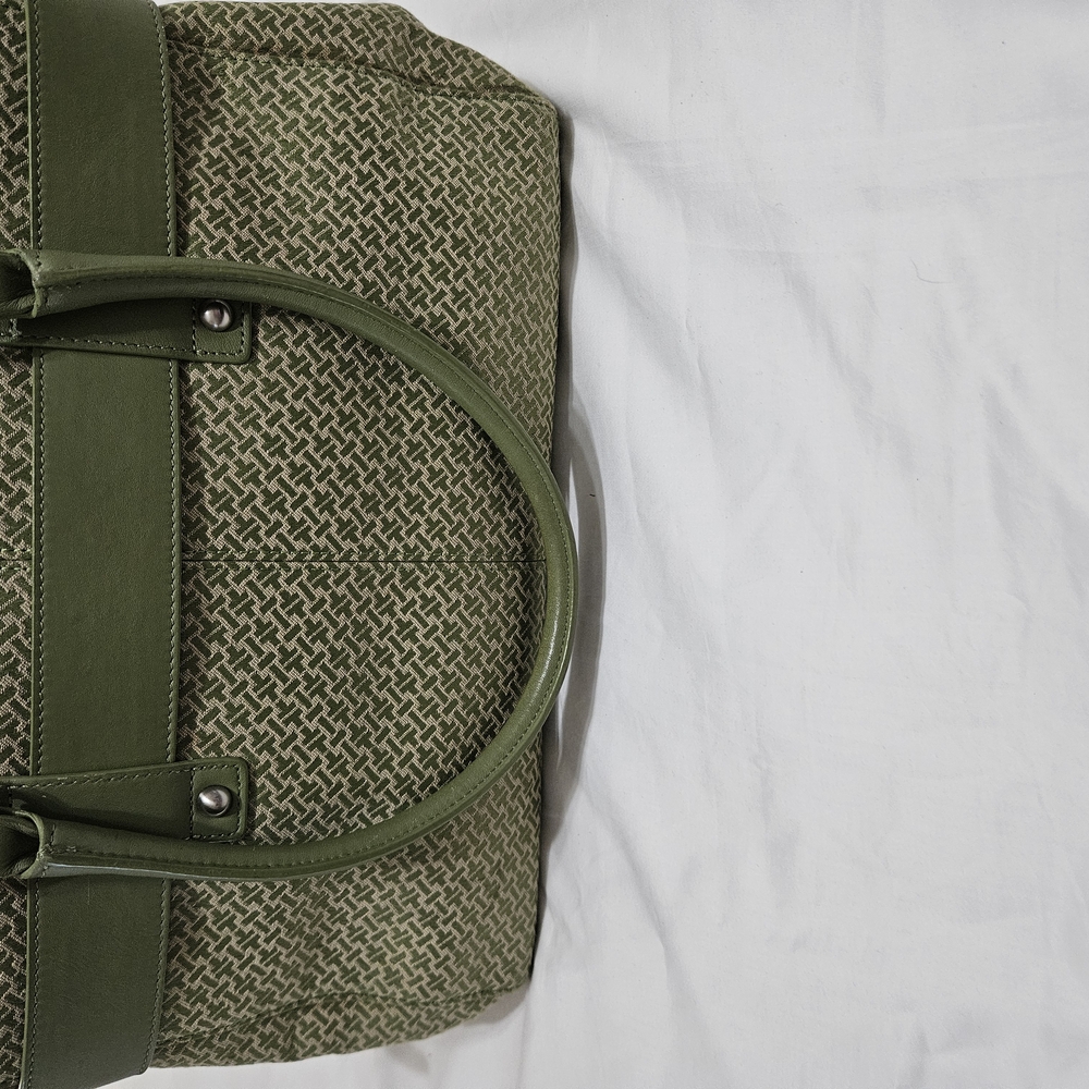 Talbots Green Textured Tote Bag with Leather Trim